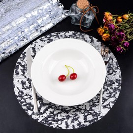 URROMA 50 Pcs Silver Disposable Dining Mat Silver Foil Mesh Table Mat Metal Round Cushion Silver Placemats Party Decoration