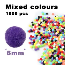 1000 x Pompoms for Crafts, 6 mm, Colourful Craft Pompoms, Small Pompoms for Crafts, Mini, Pompoms Small, Ponpon Craft Set, Mini Pompoms for Crafts, for Making, DIY, Party, Decorating, Sewing,