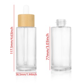 COSIDEA 5PCS empty 50ml / 1.67 oz clear glass bottles with wood bamboo dropper lids for serum essential oil, DIY cosmetics oils containers, travel perfume droppers bottle container