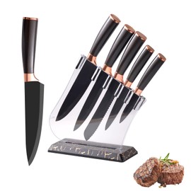 YJHOLE Kitchen Knife Set with Acrylic Block,6 PCS High Carbon Stainless Steel Sharp with Non-Stick Coating - Chef, Bread, Carving, Utility, Paring Knives,Comfort Grip Handles