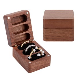 PH PandaHall Solid Wood Ring Box, 3 Slot Ring Box with Clasps and Black Velvet Inside Solid Ring Holder Rectangle Wooden Ring Case Box for Wedding Ceremony Engagement Birthday