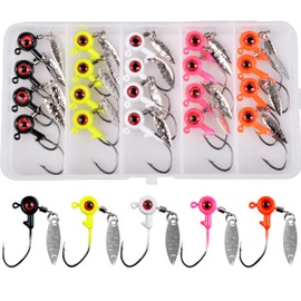 20pcs Fishing Jigs Underspin Jig Heads with Willow Blade 3D Eyes Round Head Jig Hooks Bass Swim Jig Panfish Bass Trout Fishing Lures 1.75g 3.5g 5g