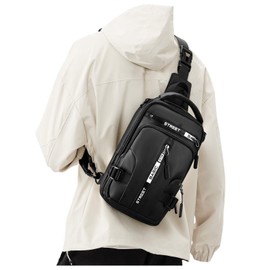 Small Black Sling Crossbody Bag for Men Women, Tactical Backpack Shoulder Daypack Mini Anti-Theft Motorcycle Chest Bags, Small One Strap Backpack for Casual Travel Hiking Outdoor Sports