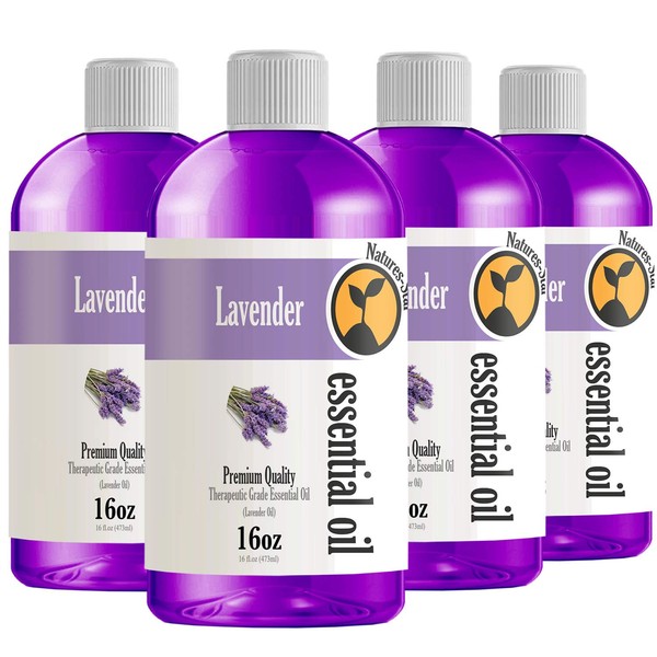 4 Pack 16oz - Bulk Size Lavender Essential Oil (64 Ounce Total) - Therapeutic Grade Essential Oil - 16 Fl Oz Bottles