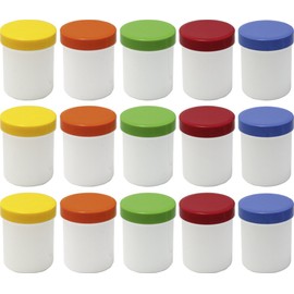 FRÜHES FORSCHEN 15 ointment cans, high, 25 ml capacity, white with coloured lids
