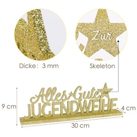BETESSIN Youth Consecration Decoration Gold Glitter – Alles Gute zur Jugendweihe Wooden Lettering with Base – Youth Consecration Table Decoration Wood – Youth Consecration Gifts for Boys and Girls