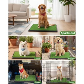 CyberPaws Dog Grass Pad with Tray 25" x 20", Artificial Grass Puppy Potty Training Pad, Reusable Indoor Outdoor Pet Toilet with Drainage System, Fake Grass Pee Pad for Small & Medium Dogs