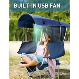 Docusvect Beach Chair with Canopy Shade and Fan – 360° Rotatable & 3-Speed Airflow, Camping Chair with Canopy and Powerful & Quiet Fan, Cup Holder, Side Pocket – Supports 330 LBS