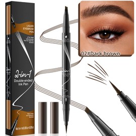 KARLOR 2-in-1 Eyebrow Pencil, Liquid Eye brow Pencil with 2 Heads, Brow Pen for Sharpening, Waterproof, Long-lasting, Hair Drawing Pen (02#Dark brown)