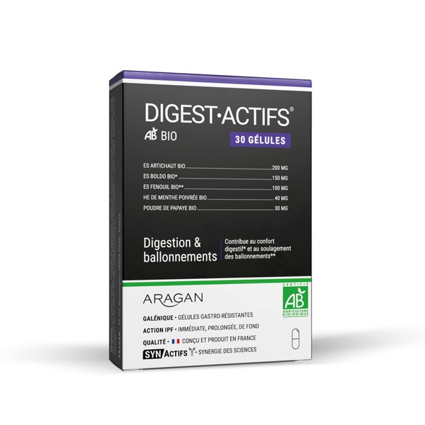 ARAGAN - Synactifs - Digestactifs Bio - Complément Alimentaire Digestion - Confort Digestif - Extraits de Fenouil, Artichaut et Boldo Bio - 30 gélules - 15 jours à 1 mois de prise - Fabriqué en France