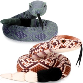 2 Pcs Rattlesnake Plush Toy 54 Inch Stuffed Animal Plush Snake Realistic Snake Toy Giant Snake Stuffed Animal Large Fake Stuffed Snake for Christmas Birthday Gifts Party Prank Props, Brown, Black Gray