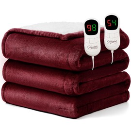 Homemate Electric Heated Blanket King Size - 100"x90" Heating Blanket King Size Dual Control 1/2/4/6/8 Hours Auto-Off 10 Heat Level Over-Heat Protection Flannel Sherpa ETL Certification
