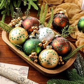 Sosation 12 Pcs Vintage Glass Christmas Ball Ornaments with Berry 2.36 Inch Matte Retro Christmas Tree Balls Set Textured Country Hanging Ornaments for Xmas Tree Home Decor