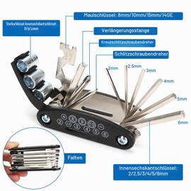 Bicycle repair kit for on the go, bicycle tool multi-tool, 16 in 1 bicycle accessories with saddle bags for bicycle, bicycle tyre repair kit, bicycle repair kit set, bicycle tool set