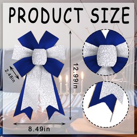 ALIBBON 2 Pcs Hanukkah Bows for Wreaths, Hanukkah Wreath Bows, Glitter Silver Bows, Velvet Blue Bows for Front Door, Hanukkah Decor, Chanukah Holiday Bows for Indoor Outdoor Decor