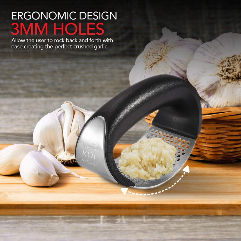 KOI ARTIASN Garlic Press Stainless Steel - Garlic Crusher Rocker