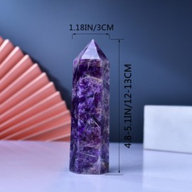 WUYOUSHI 1Pc Large Dream Amethyst Wands / 4.8"-5.11" (12-13cm),Natural Healing Crystal Tower / 6 Faceted Chakra Crystal Point Reiki Meditation Therapy
