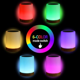 Mobxpar LED Bedside Lamp, Touch Dimmable Atmosphere Table Lamp for Bedroom, Living Room, Office, 6 Colours and Colour Changing with Warm White Light, Portable Night Light, Children's Mood Light