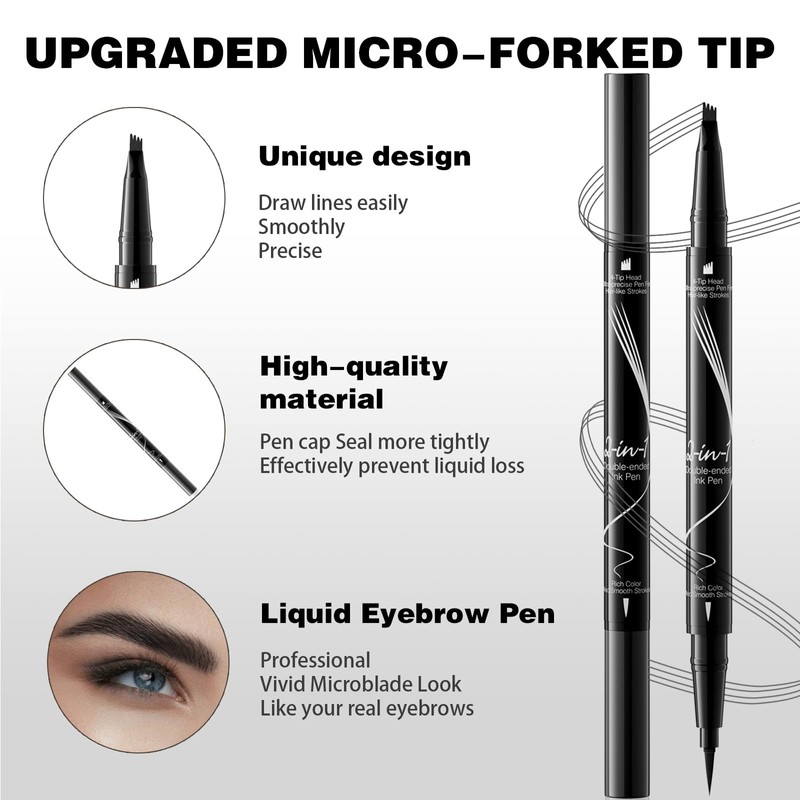 Eyebrow Pencil Waterproof Eyebrow Pencil 2-in-1 Dual-Ended Eyebrow Pencil (Black)