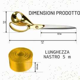 Gold Grand Opening Kit - Forbici da 27,9 cm per cerimonia di taglio del nastro e nastro di raso dorato per grandi inaugurazioni, eventi speciali e inaugurazioni