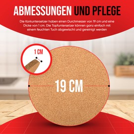 wortek Cork Trivet Pot 19 cm Diameter, Set of 4 Round Cork Coasters for Pots, Casserole Dish, Raclette, Pot Coasters, Heat Resistant Underlay Pot Coasters