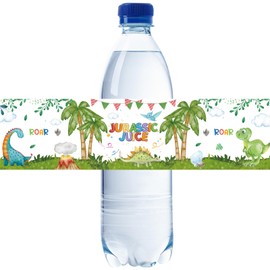 32pcs Dinosaur Water Bottle Labels, T-Rex Baby Shower Stickers, Jurassic Juice Birthday Water Bottle Lables for Boy 1st Birthday Party, Dino Themed Party Decoration