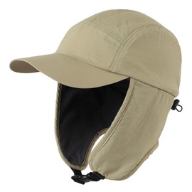 Decentron Mens Winter Hat with Brim Fleece Earflaps Hat Baseball Trapper Hat Light Vert Khaki