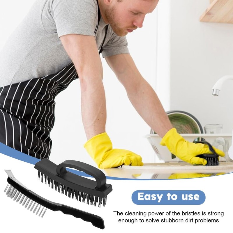 Wire Brush Set, 2 Pcs Steel Brush with Ergonomic Handle
