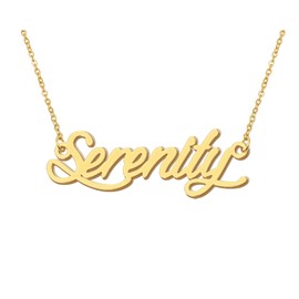 Aoloshow Serenity Tiny Name Necklace for Womens 18k Gold Plated Stainless Steel Nameplate Jewelry Birthday Graduation