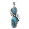 Ladies Navajo Spiderweb Turquoise Sterling Fan Pendant With Silver Chain