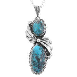 Ladies Navajo Spiderweb Turquoise Sterling Fan Pendant With Silver Chain 2032