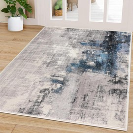 Cristgee Door Mat, Front Indoor Door Mat Faux Wool Non-Slip Entryway Rug Absorbent Abstract Throw Rug for Indoor Entrance Hallway Laundry Room, High Traffic Areas, 36 x 60 Inches, Sky Blue/Gray