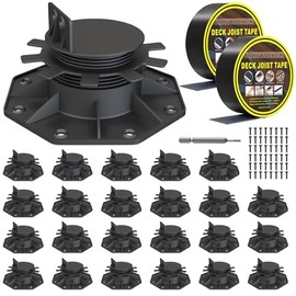 24-Pack Adjustable Deck Support Bases - Heavy-Duty Waterproof & Rust-Proof Base Blocks for Garden/Outdoor Decks, 1.38"-2.56" Height Adjustment with Joist Tape