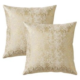 Q&J FABRIC CO. 2 Pack Velvet Throw Pillow Covers 18x18'', Luxury Dutch Fleece Soft Square Cushion Cases Gold Foil Embossed for Sofa & Home Decor Gold