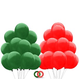 100pcs 12Inch Christmas Balloons (Red Balloons and Dark Green Balloons). EUFARS Thicken Latex Matte Balloons for Christmas Decorations