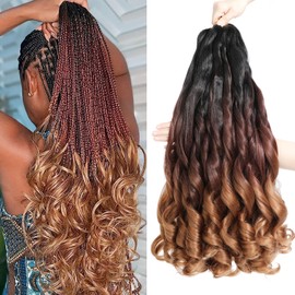 French Curl Braiding Hair 18 Inch 8 Packs Curly Braiding Hair Pre Stretched French Braiding Hair French Curl Crochet Braids Curl Braiding hair extensions for braiding (1B3330#, 18 Inch (Pack of 8))