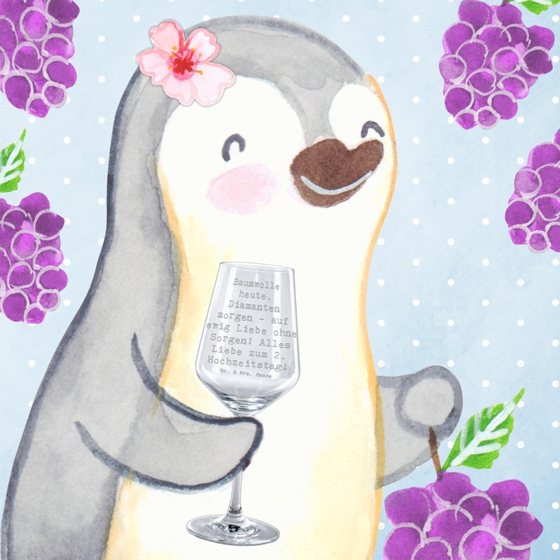 Mr. & Mrs. Panda Weinglas Spruch 2. Hochzeitstag Baumwollhochzeit -
