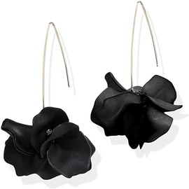 Boho Rose Petal Dangle Resin Earrings Long Drop Acrylic Tiered Flower Earrings Statement Exaggerated Floral Tassel Earrings for Women (Black)