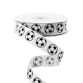 3/4" x 25yd White/Black Soccer Football Sports Spirit Grosgrain Woven Ribbon for Craft Scrapbook DIY Hair-Bow Wedding Boys Birthday Party Gift Wrapping Decoration