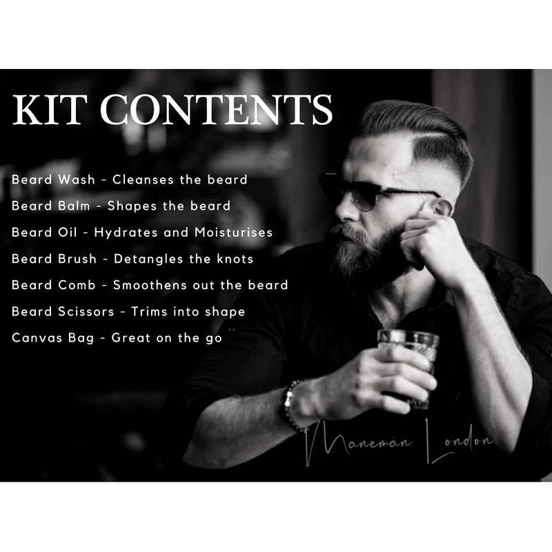 Maneman London Beard Grooming Kit for Men - 7 Piece