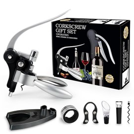 Wine Bottle Opener Corkscrew Wine Opener Set,Including Foil Cutter,Wine Vacuum Stopper,Wine Aerator Pourer,Opener Stand,Drip Ring and Extra Spiral-Wine Opener Kit,Suitable for Wine Enthusiasts