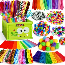 FUNZBO Arts and Crafts Supplies for Kids - Craft Kits with Pipe Cleaners, Popsicle Stickers, Construction Paper, Pom Poms & Googly Eyes, Birthday Gifts for Girls & Boys Age 4+