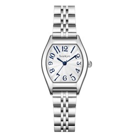 Szaikyri Barrel-Shaped Watch for Women with Easy Read Arabic Numerals Ladies Dress Watch (Silver-Blue)