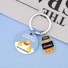 UVIBEW Funny Keychain for Adult Cheese Gifts for Women Men Cheese Keychain Accessories Funny Gifts for Cheese Lovers Birthday Gift for Best Friend Christmas Valentine Day Gift