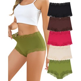 LEVAO Boy Shorts Underwear for Women Lace Full Coverage Boxer Briefs Panties 5 Pack S-XL