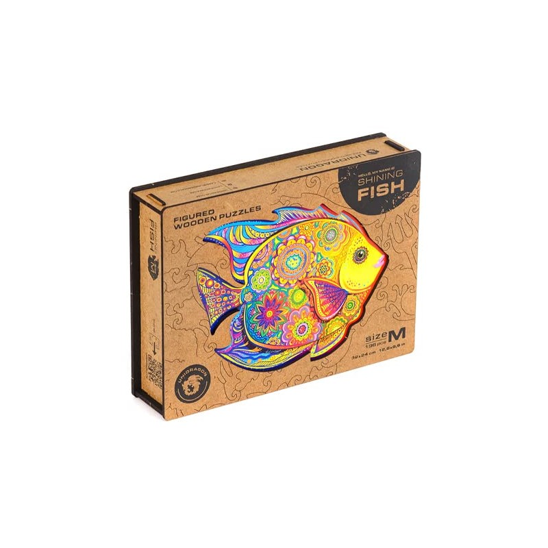 UNIDRAGON Original Wooden Puzzle – Shiny Fish, 196 Pieces, Medium