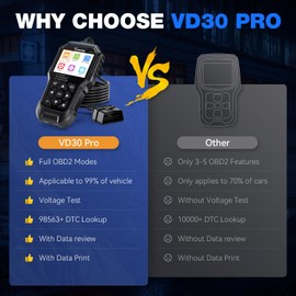 VDIAGTOOL VDIAGTOOL VD30 Pro Car Code Reader, OBD2 Scanner Diagnostic Tool for Cars and Trucks, Check Engine Code Reader, OBD2 Scanner with Reset, Live Data, Freeze Frame, I/M Readiness for All OBDII Vehicles