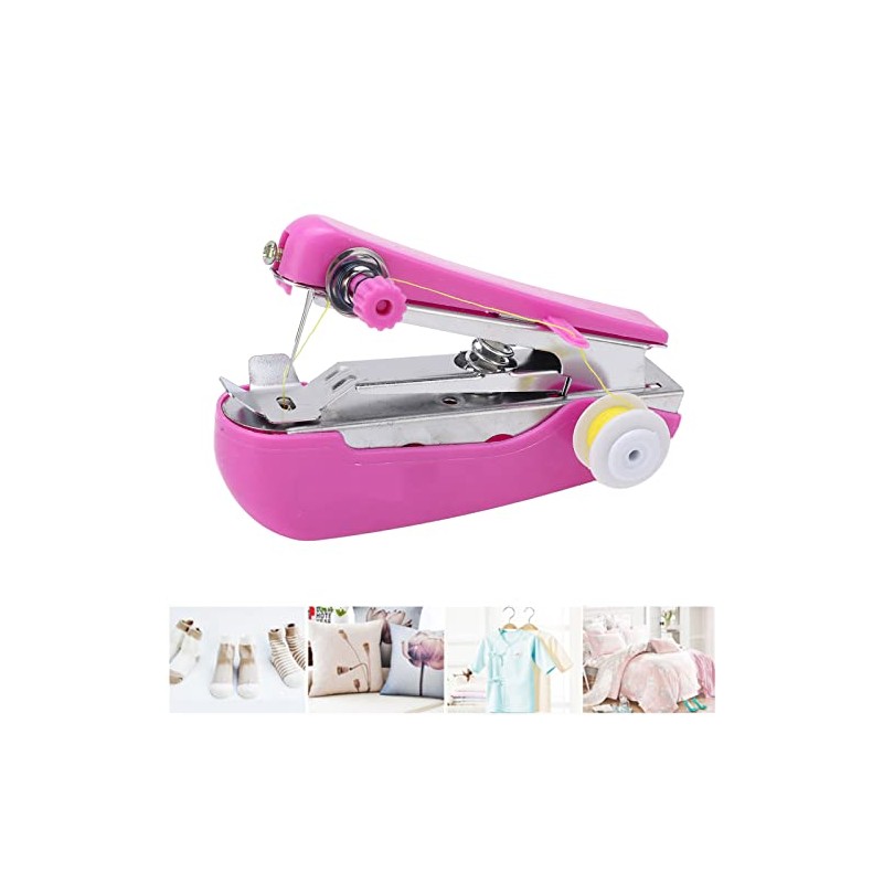 Pssopp Mini Single Stitch Handheld Sewing Machine, Pink, Hand Powered,
