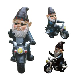 Cumnvulnt Gartenzwerg Motorrad Zwerge, 11.5 × 12.5 cm wasserdichte Statue Sonnenschutz Gartendeko Terasse Balkon Deko, Lustige Gartenzwerge für Außen Motorrad Geschenke für Männer