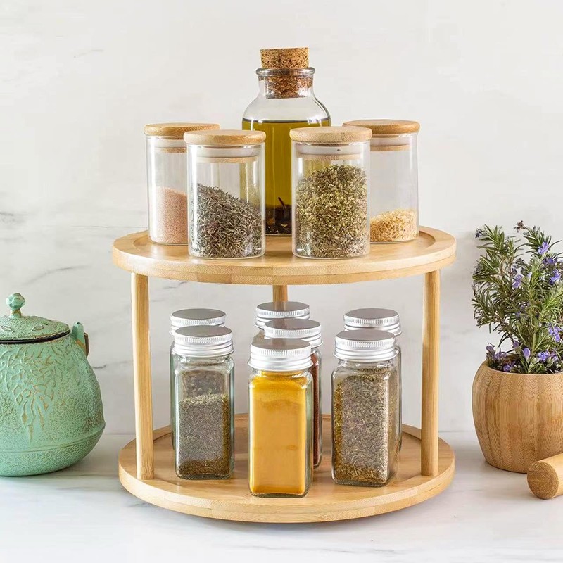 Bamboo Lazy Susan Organizer, 2-Tier Kitchen Rotating Spice Rack for
